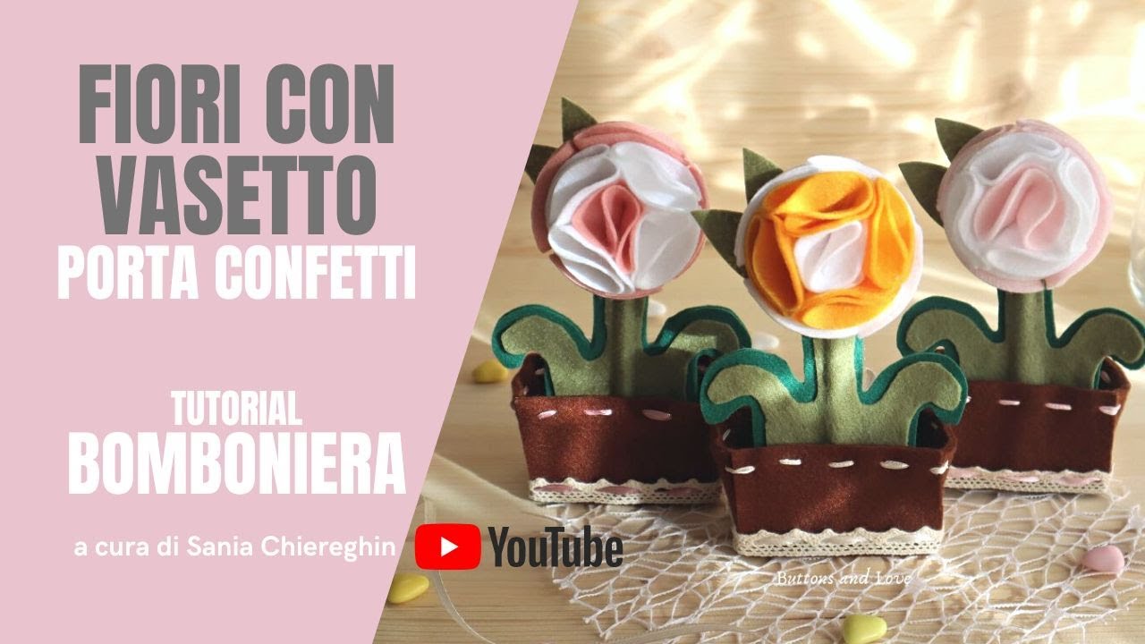 Fiori in pannolenci idea bomboniera fai da te facile e veloce, no cuciture.