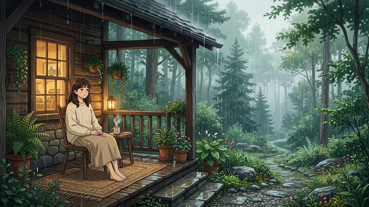 Heavy Rain In A Cozy Cabin House🌧️Living Alone | Candlelight & Tiny Forest Neighbors -Piano Relaxing
