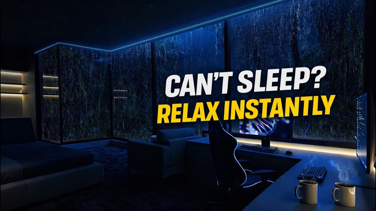 Rain and Thunder in a Forest Room with Shadowy Trees at Night for Insomnia Relief