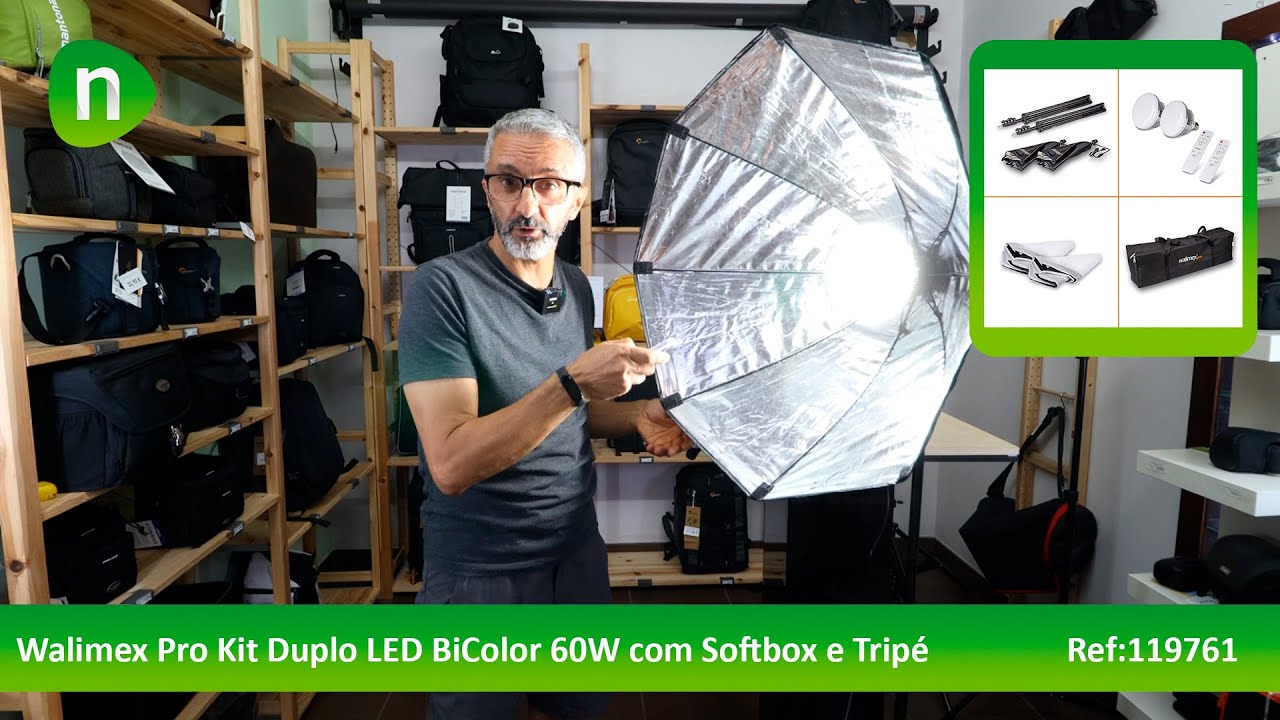 Walimex Pro Kit Duplo LED BiColor 60W com Softbox e Tripé