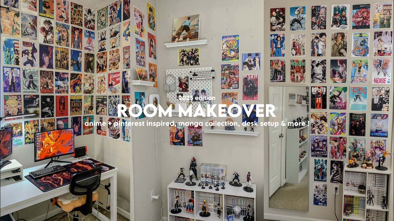 aesthetic room makeover: anime & pinterest inspired, manga collection tour, desk setup & etc