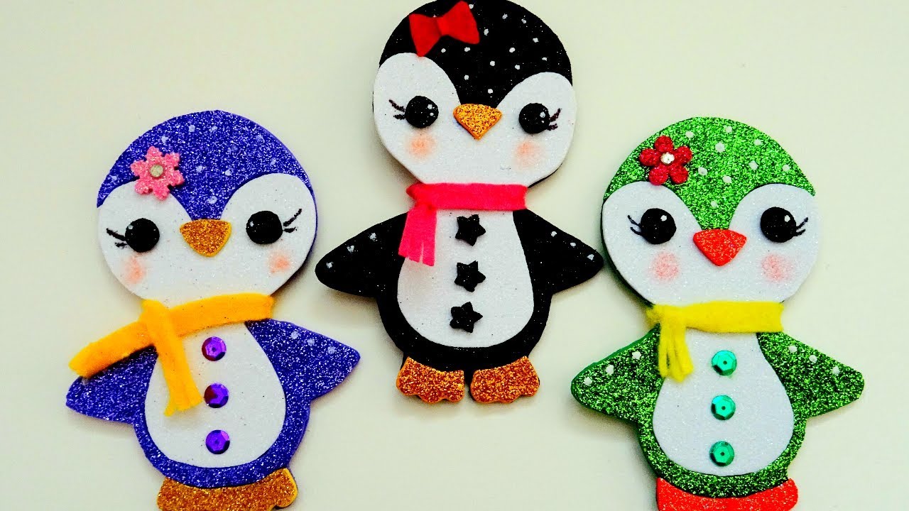 Winter craft idea -Penguins for Christmas using glitter decor foam sheet