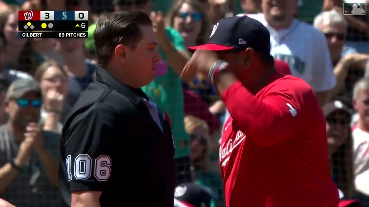 Dave Martinez gets ejected from the game after they call Keibert Ruiz out of the baseline
