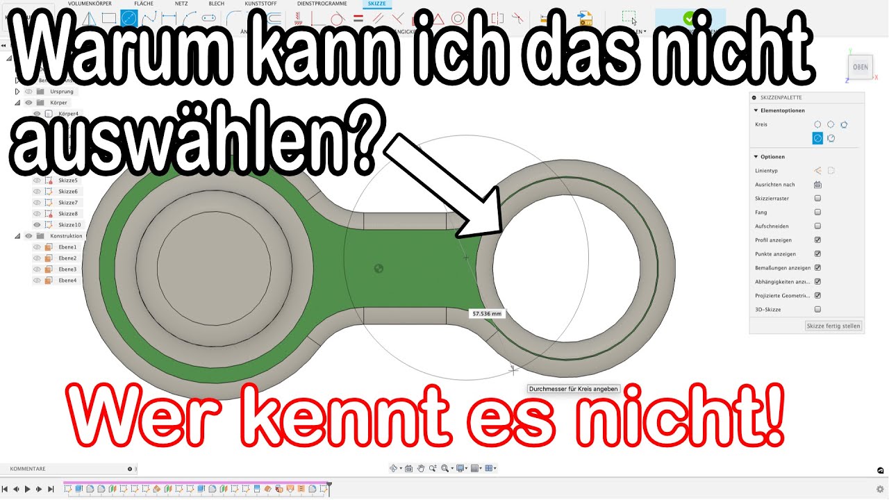 Kann Punkt in Skizze nicht auswählen . Fusion 360 2023 Tutorial Deutsch CAD Projektion