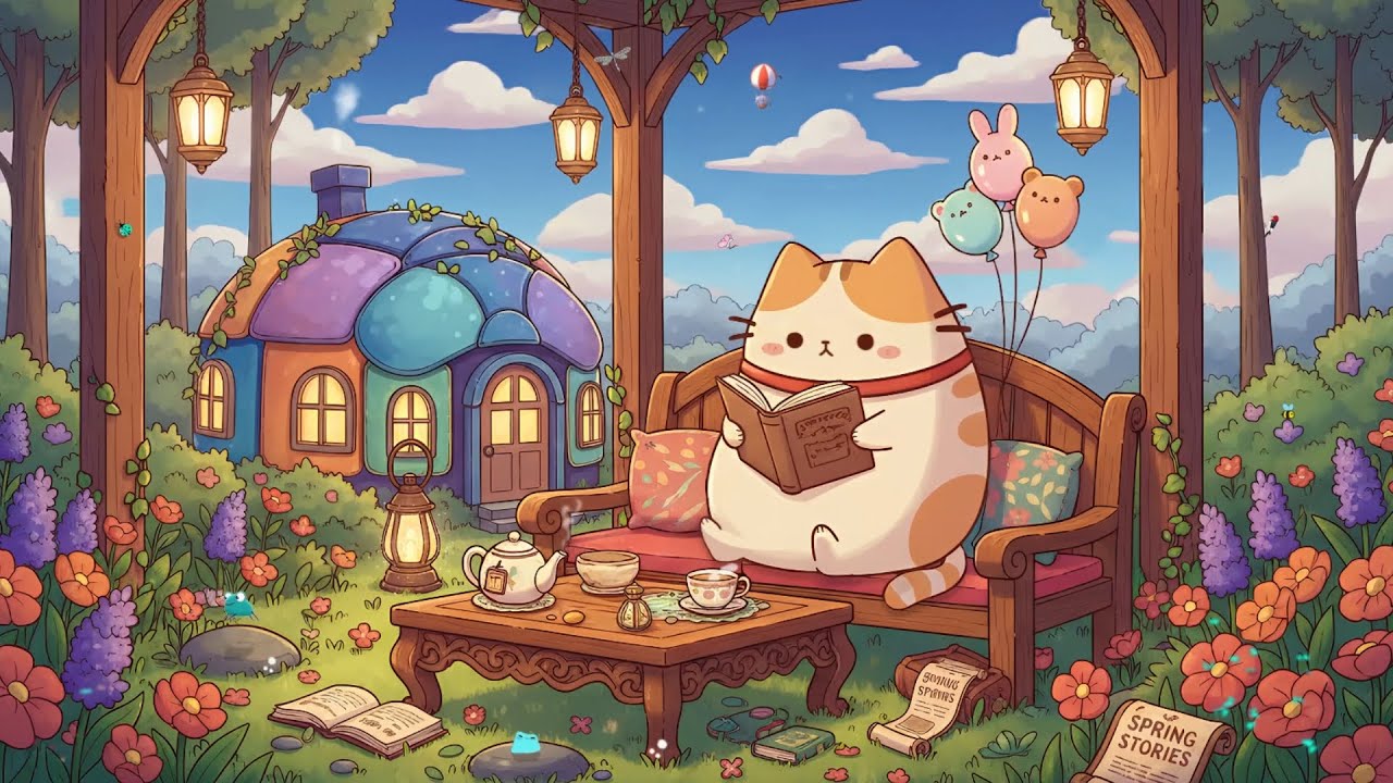 Cloudy's Cat Reading in the Spring Garden 🌷 Fairytale Lofi Ambience 🏡 Relaxing Music to Study