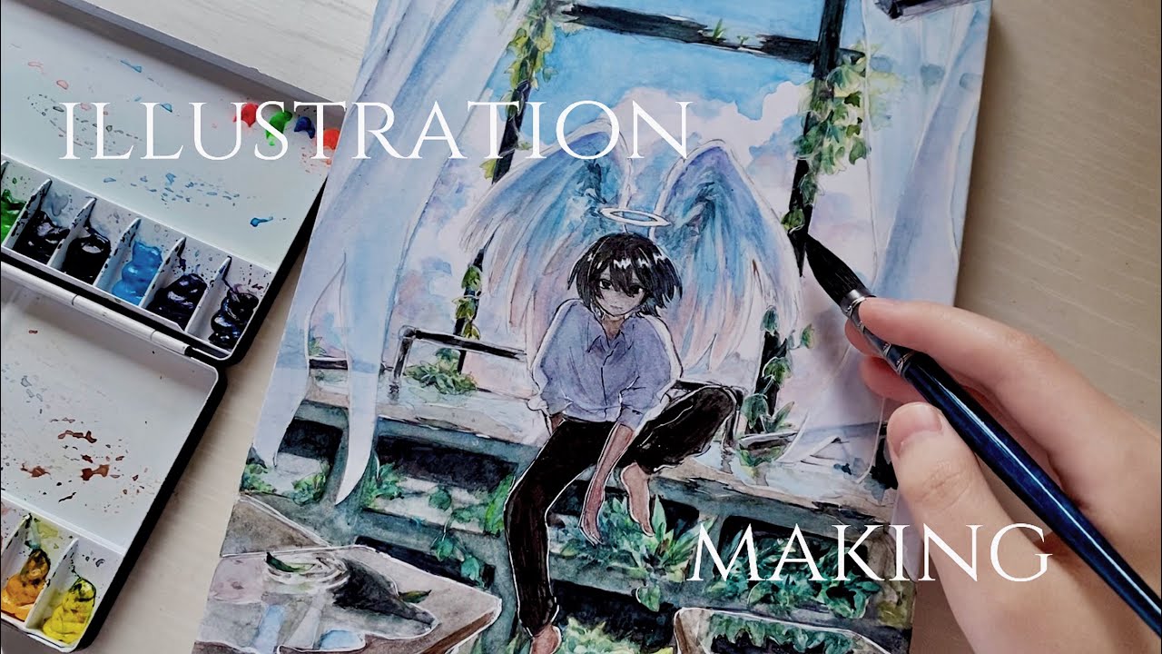 天使になった高校生🏫/ 透明水彩アナログイラストメイキング