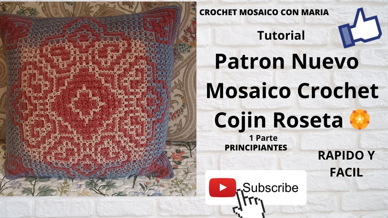 Cojín Roseta en Mosaico Crochet@CrochetMosaicoconMaria64
