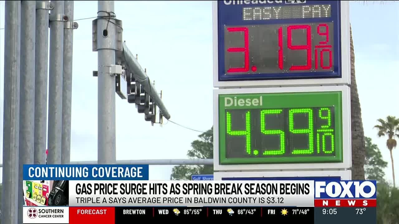 Fuel costs up across Baldwin County as spring break hits Gulf Shores