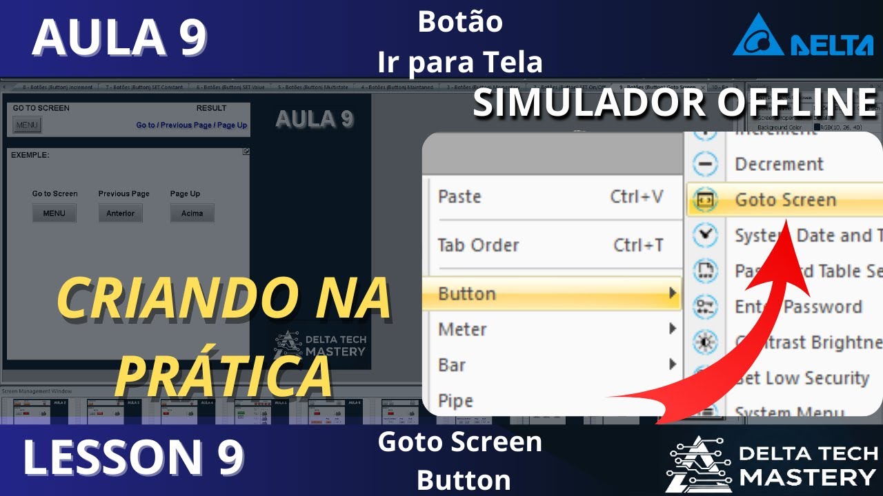 Aula 9: Botão Goto Screen na IHM Delta DOP-100 — Trocando de Tela com botão!