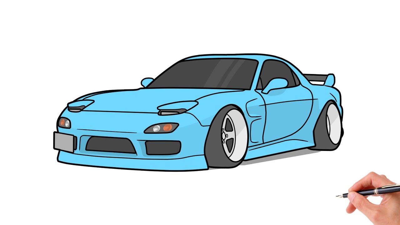 How to draw a MAZDA RX-7 / drawing mazda rx7 1992 car