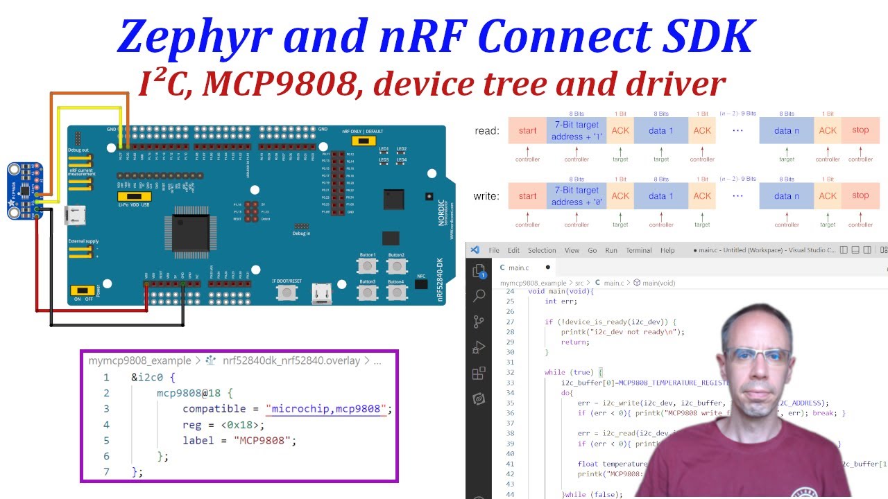 Zephyr and Nordic nRF Connect SDK - 03 Reading a sensor over I²C and a driver  (MCP9808)