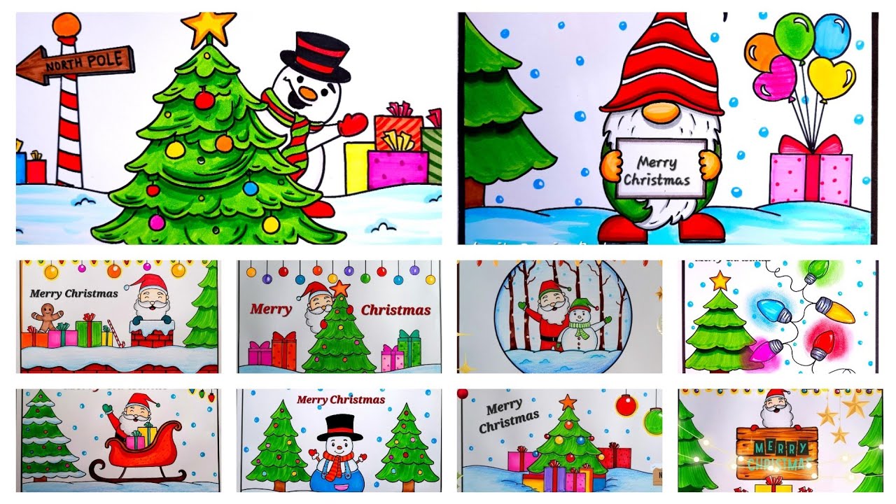 Christmas Drawing ideas | Christmas Scenery Drawing | Merry Christmas Poster ideas | Christmas card