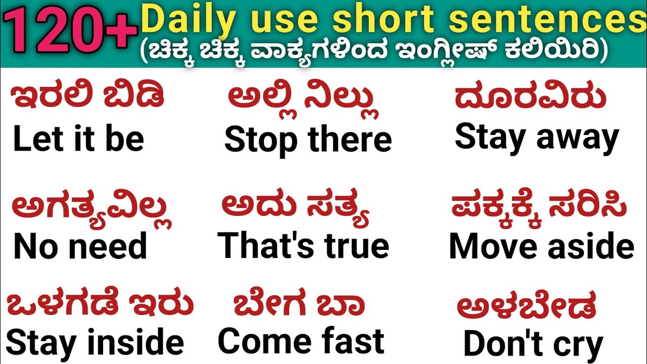120+ daily use short english sentences |ಚಿಕ್ಕ ಚಿಕ್ಕ ವಾಕ್ಯಗಳು |English speaking practice ☀️ #english