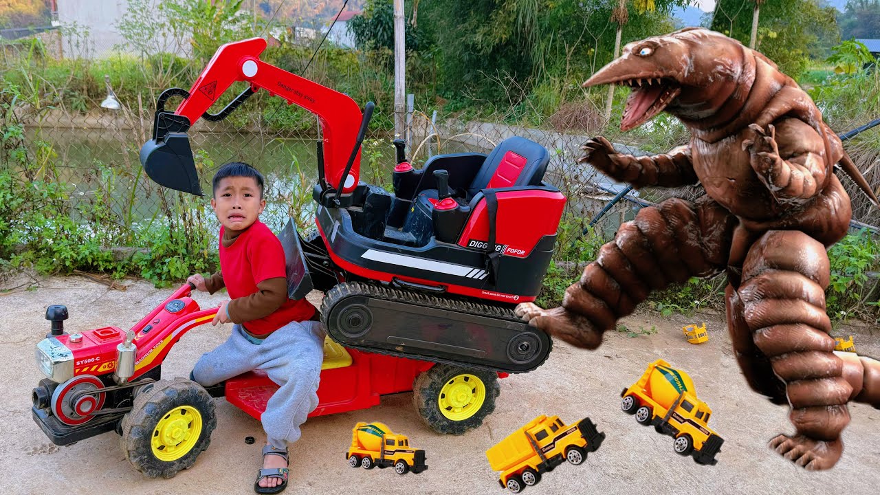 Em tu bi tổng hợp xe cần cẩu móc máy xúc lên mái nhà, máy xúc múc cát cùng xe cẩu điều khiển ô tô