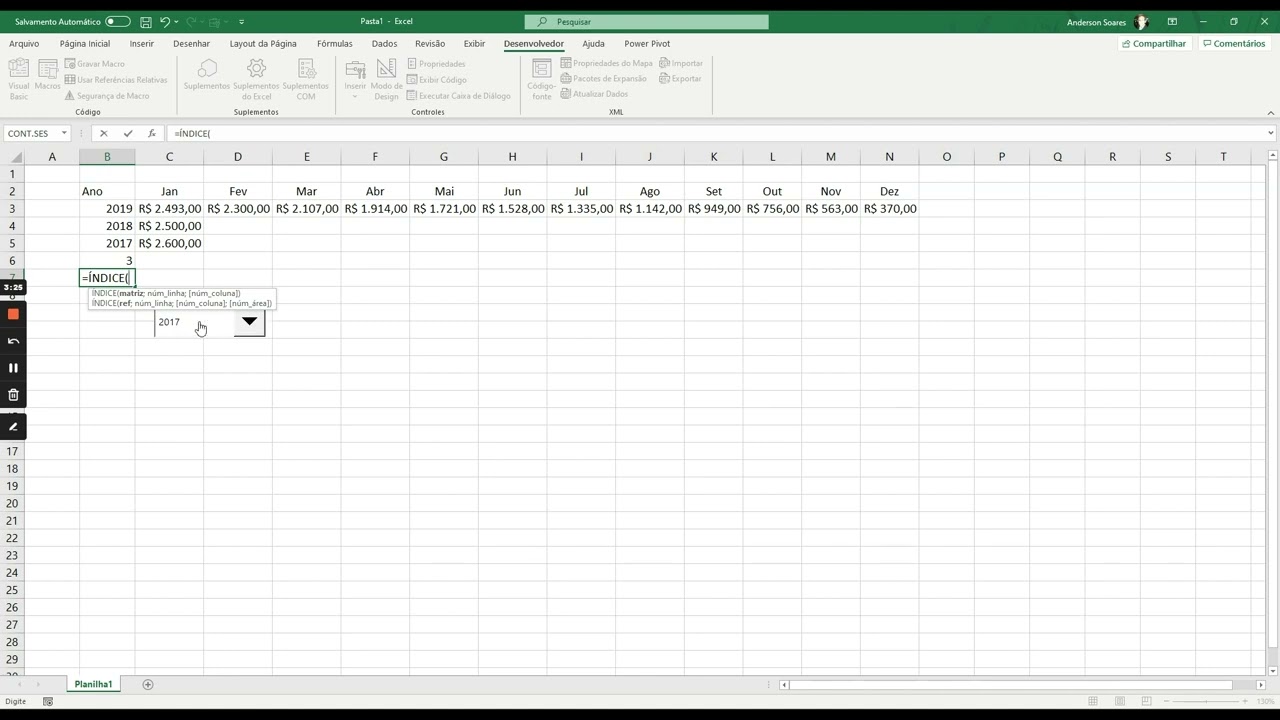 Excel: Fórmula ÍNDICE