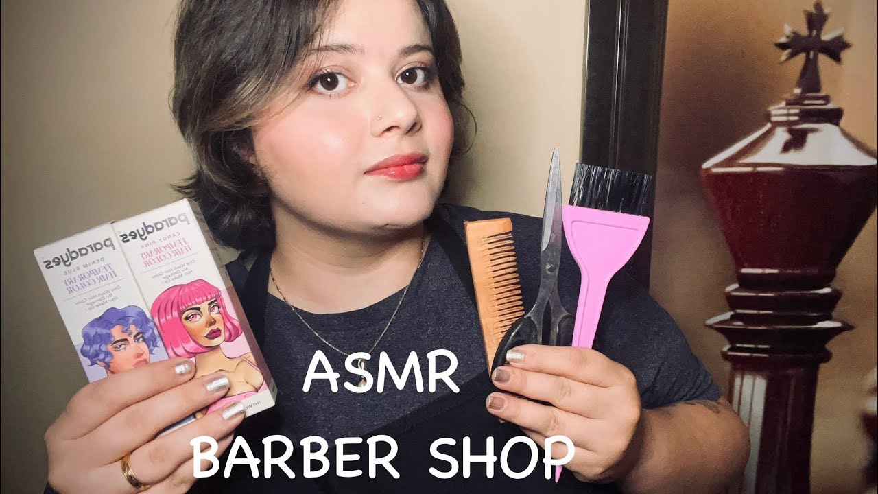 ASMR Barber shop | Hair Cutting/trimming | Head Massage | Hair Colouring | Facial spa | Hindi asmr
