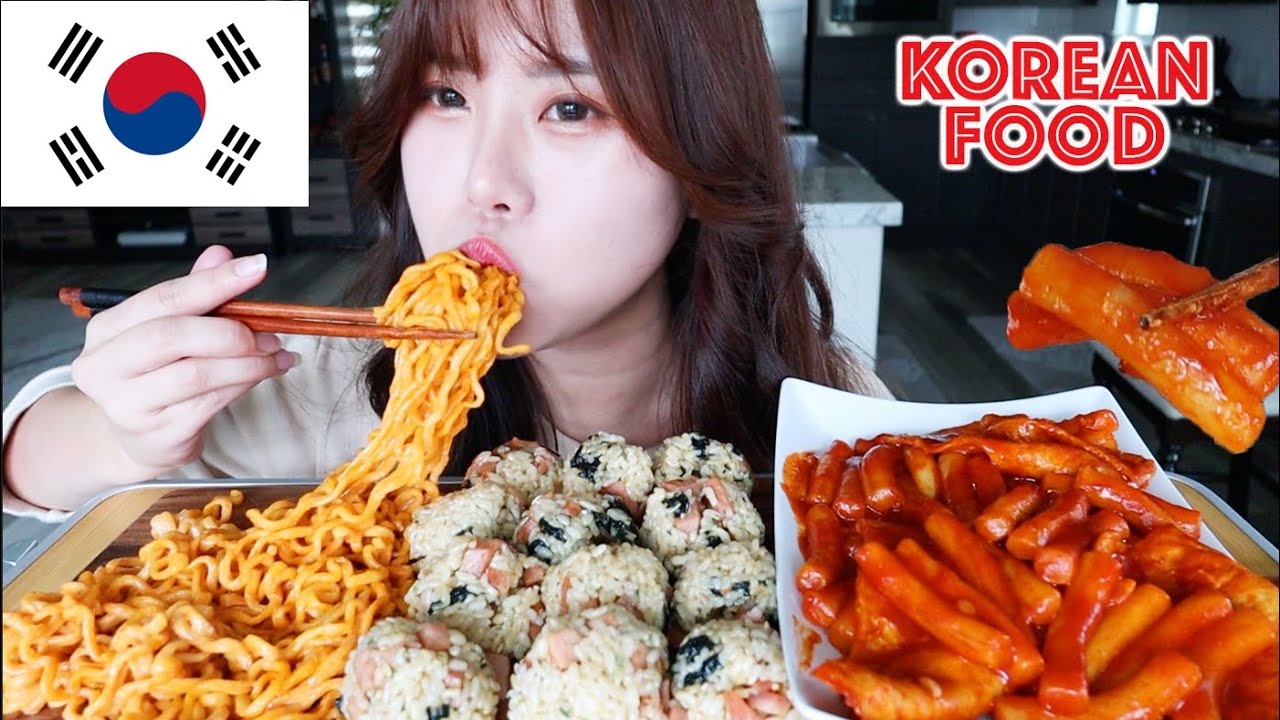 COOKING MUKBANG 먹방 KOREAN FOOD | Tteokbokki Spicy Rice Cake, Spam Rice Ball, Cheesy Fire Noodles