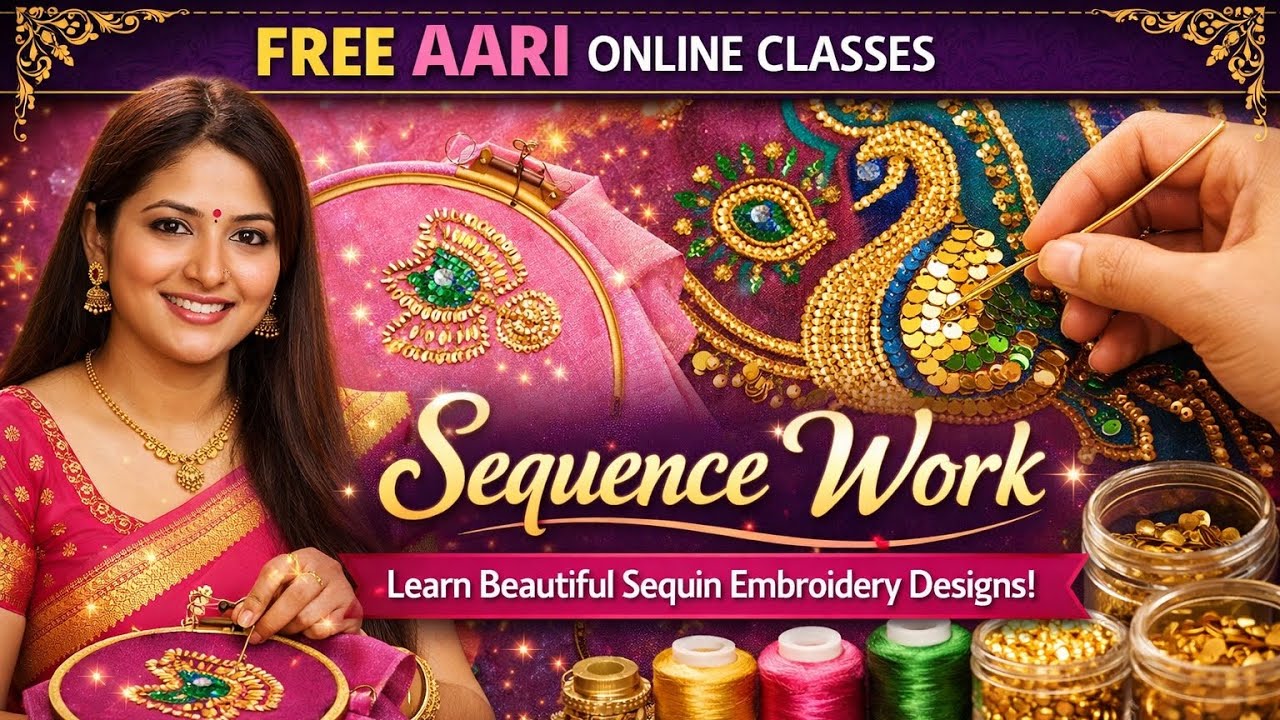 FREE Aari Online Classes  11| Sequence Work | இலவச ஆரி எம்பிராய்டரி கிளாஸ்