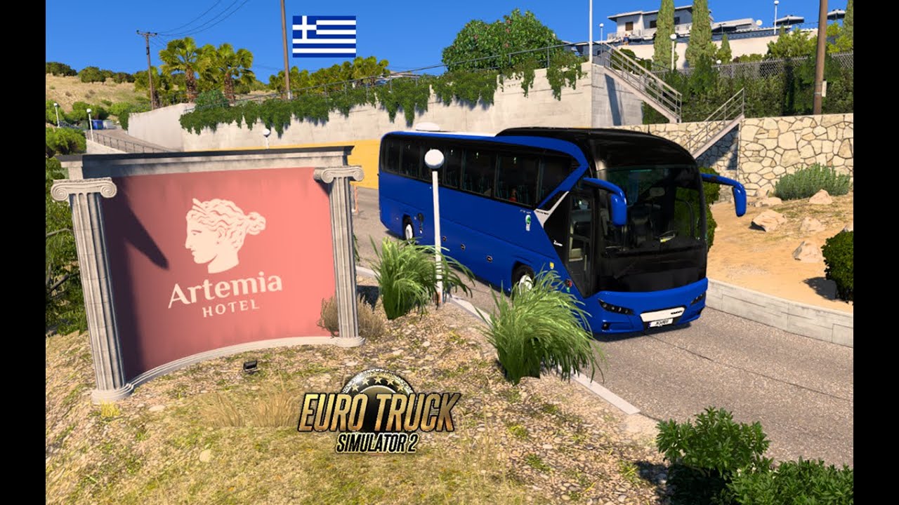 ETS2 На автобусе до всех отелей Артемии в Греции Часть 2.