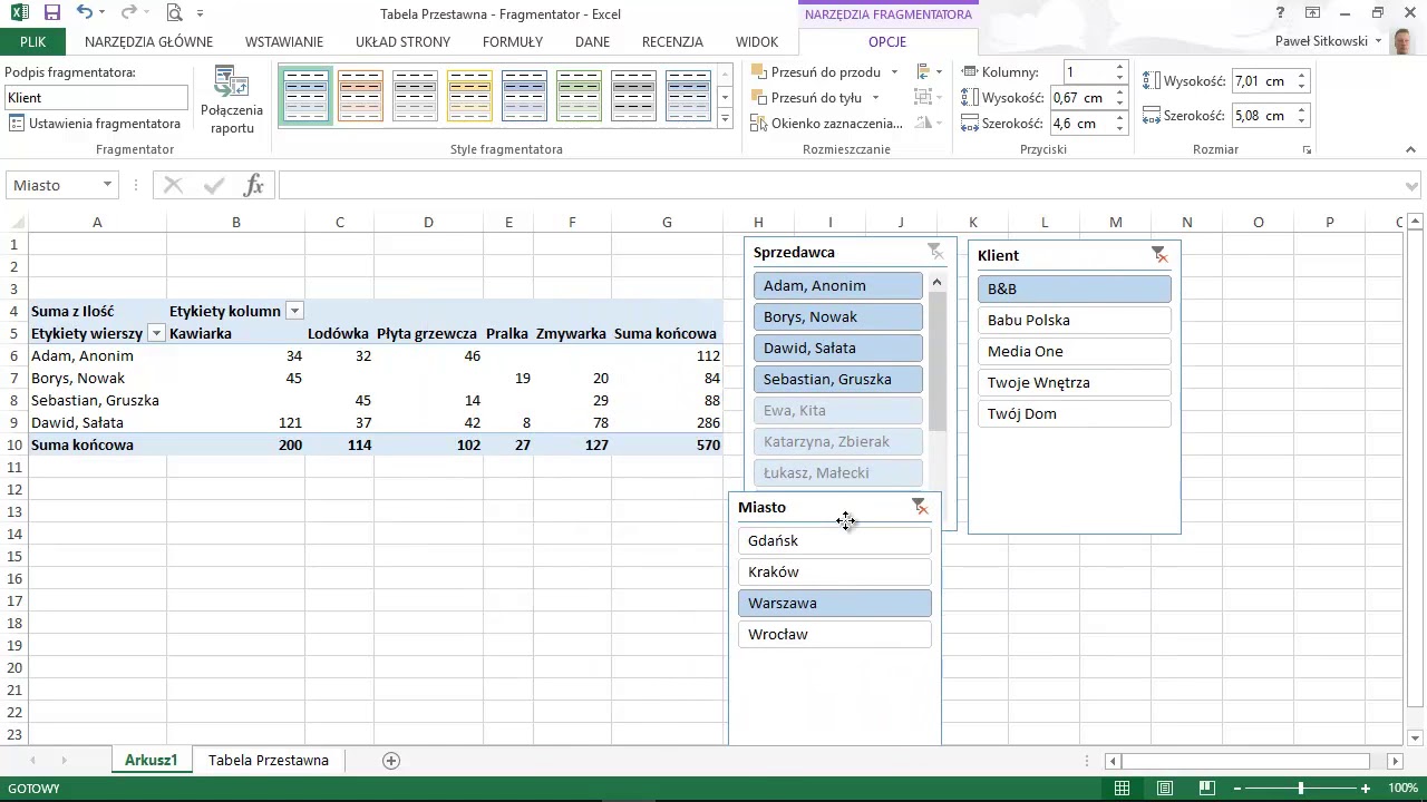 Fragmentator w tabeli przestawnej - Kurs Excel od podstaw