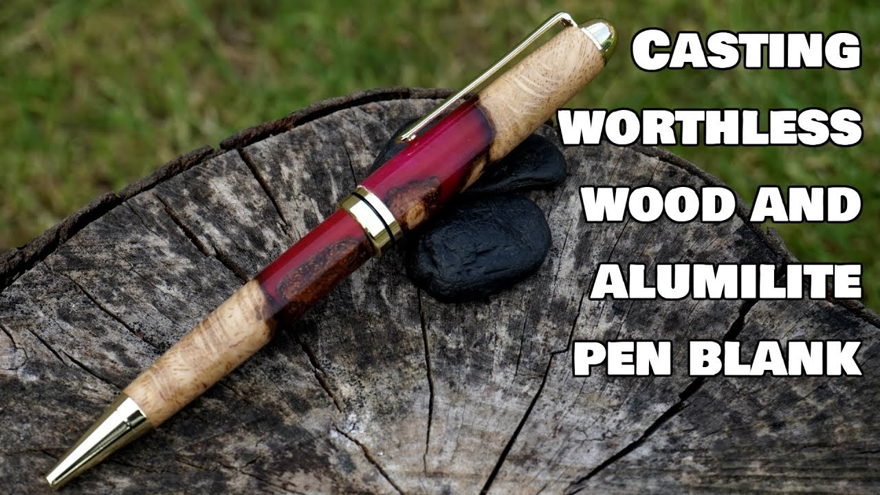 #2. Casting worthless wood and alumilite resin pen blank, oak and red resin.