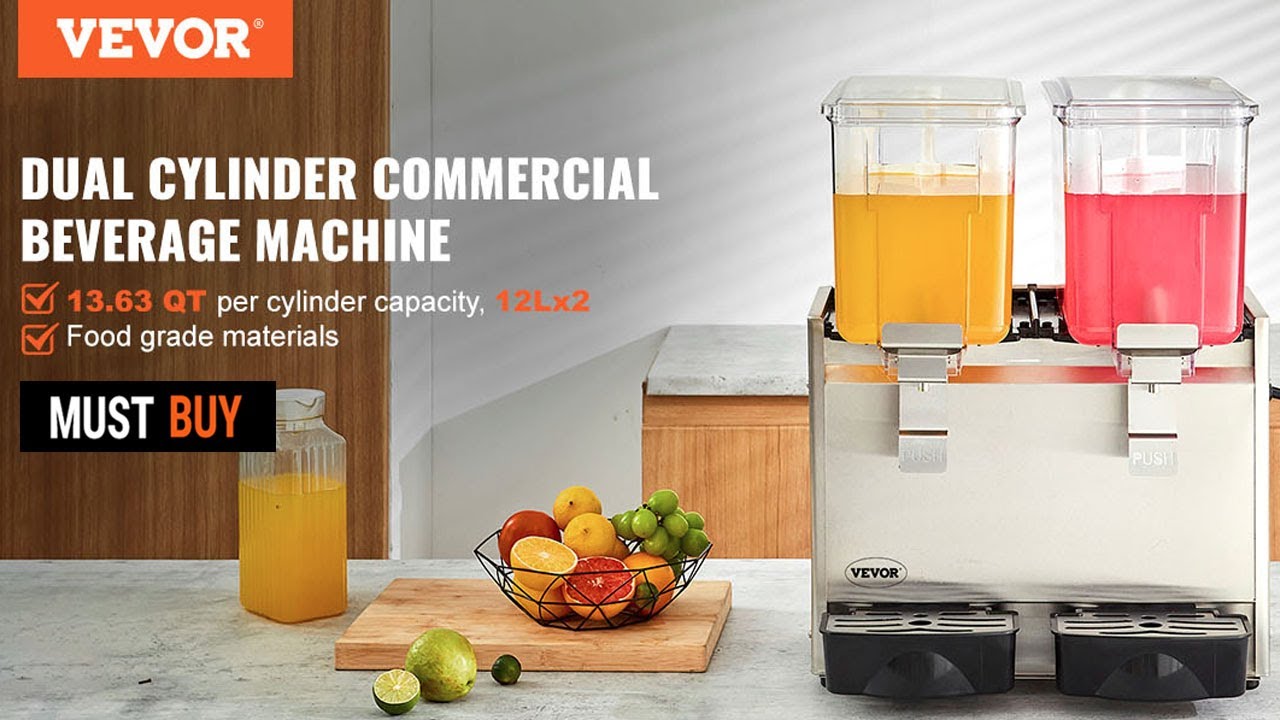 VEVOR Commercial Beverage Dispenser, 12L, 2 Tanks, for Cold Drink Restaurant Hotel Party