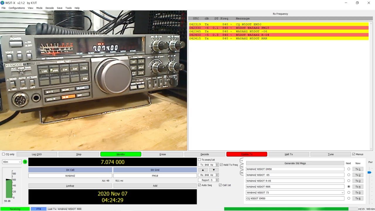 Kenwood TS-440 interface to PC using DX Commander & WSJT-X