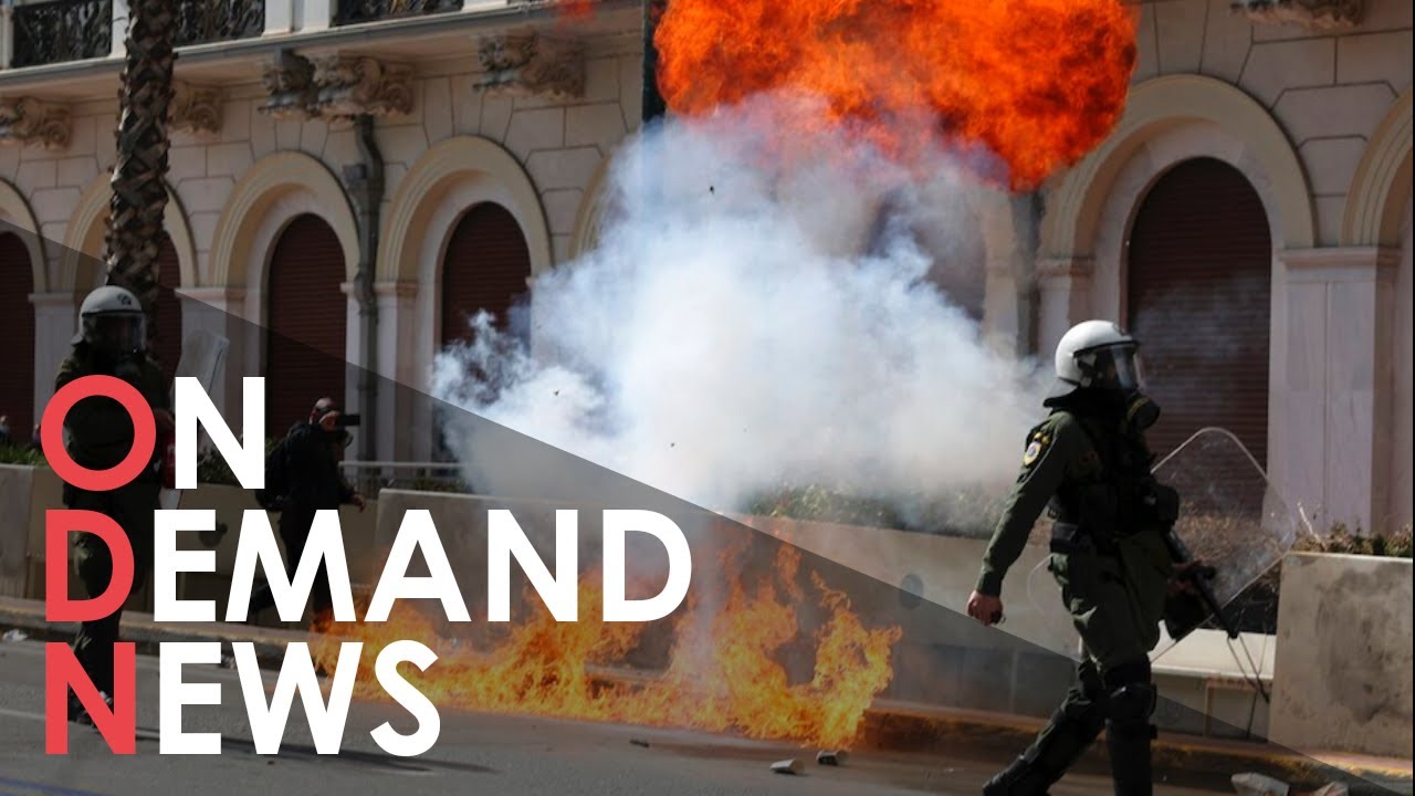 Protesters CLASH with Riot Police in Athens After Train Crash