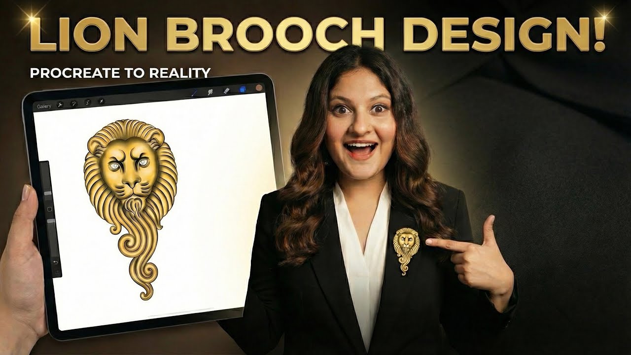 Designing a Royal Lion Brooch 🦁 | Procreate Sketch to Final Render