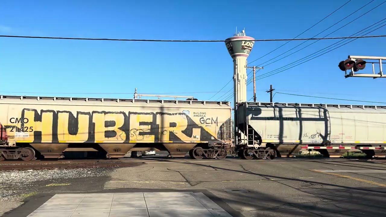 UP 6611 Grain Train South - E, Locust Street. Railroad Crossing, Lodi CA