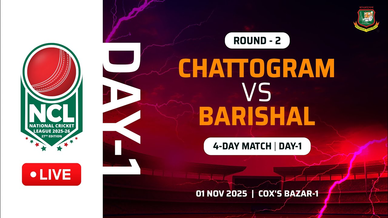 LIVE | Round 2 | 4-Day Match | Day 1 | Chattogram VS Barishal | Cox&rsquo;s Bazar-1 | 27th NCL, 2025-2026