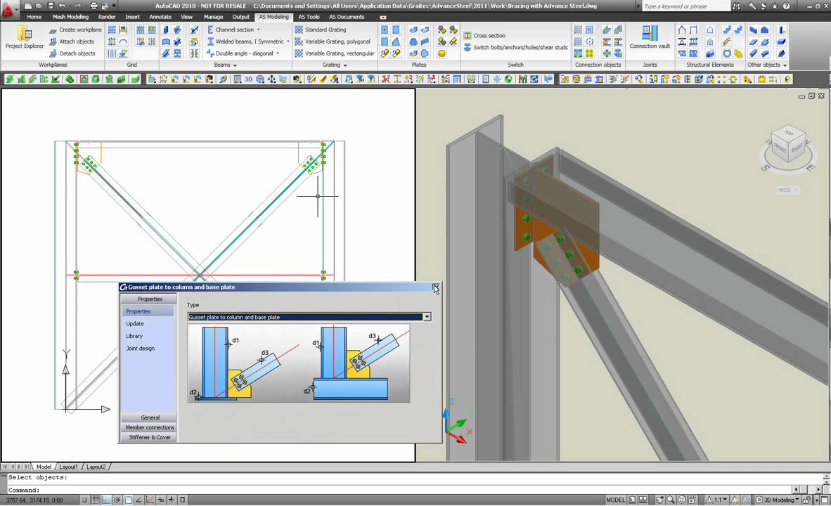 Advance Steel - Modeling of steel bracing connections