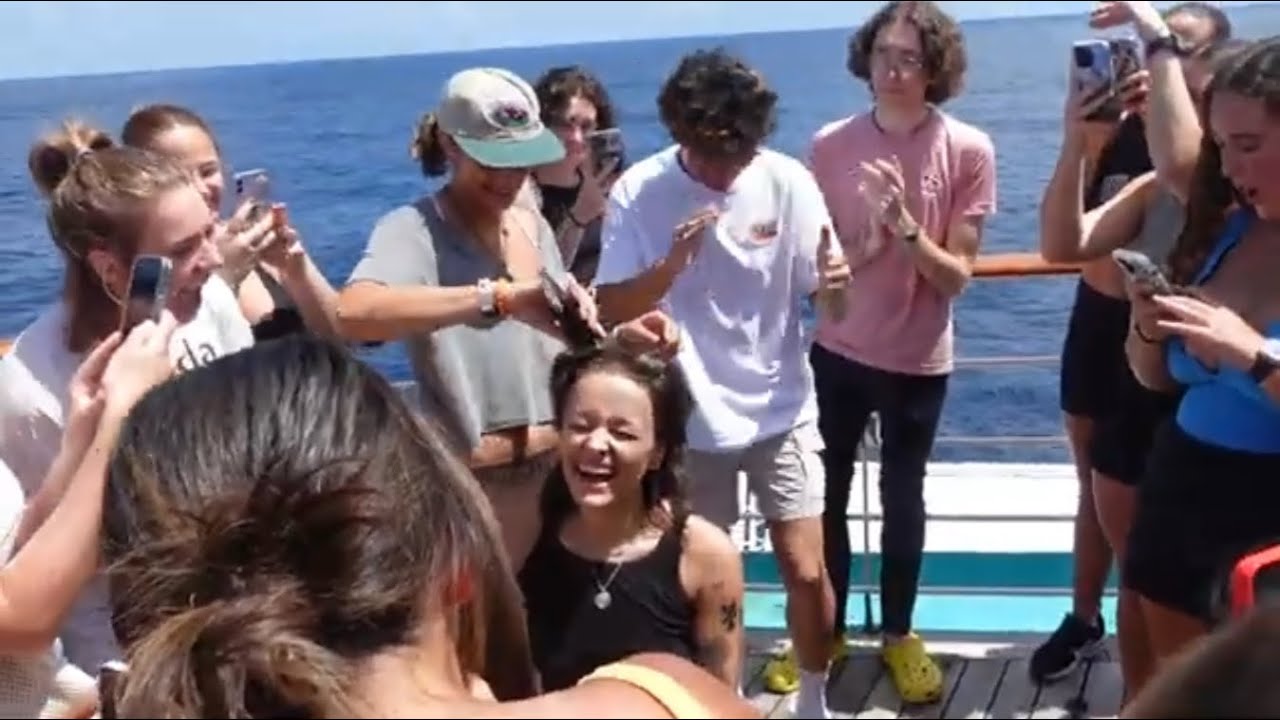A bunch of college hotties buzz their hair off on a cruise ship for Neptune Day - Spring 2024