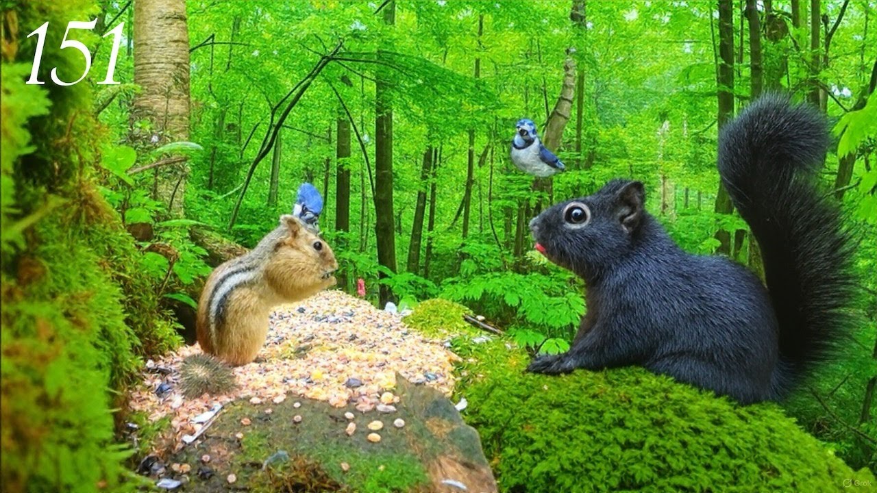 Cat TV: 6+ Hours of Relaxing Forest Feeding: Black Squirrels, Chipmunks, & Blue Jays 4K.