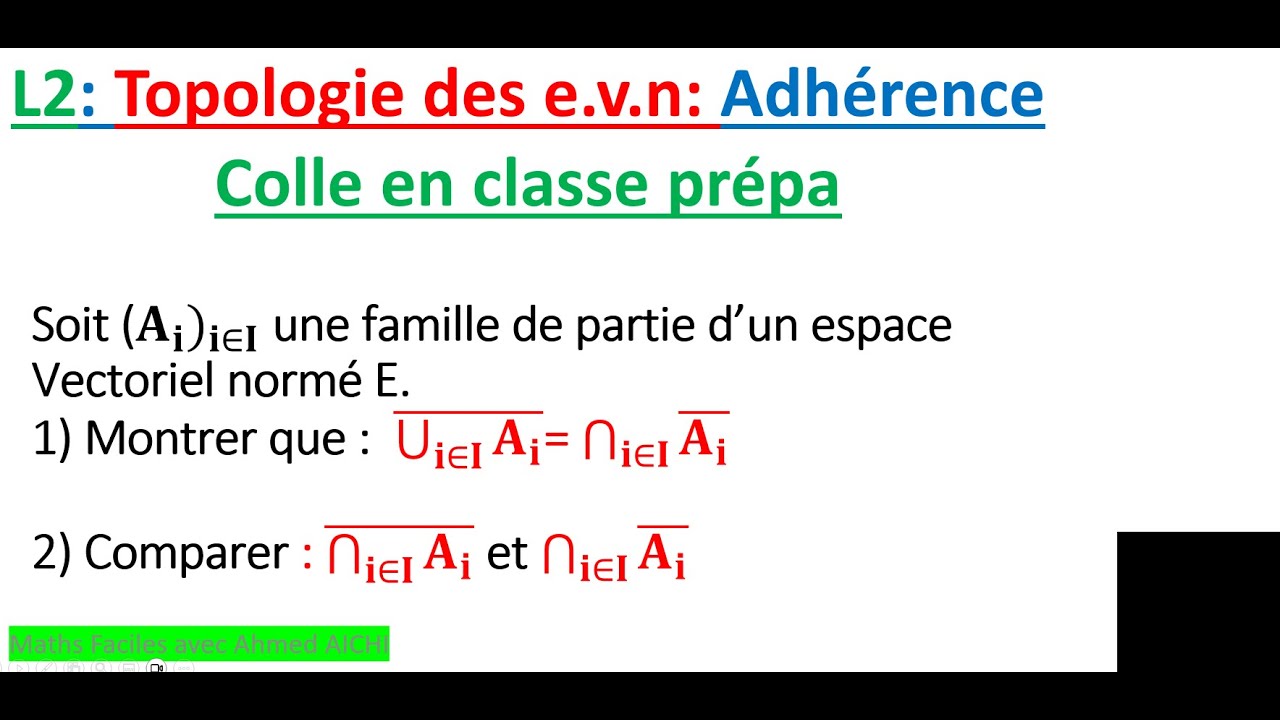 Adhérence : la réunion et l'intersection d'une famille, exercice corrigé
