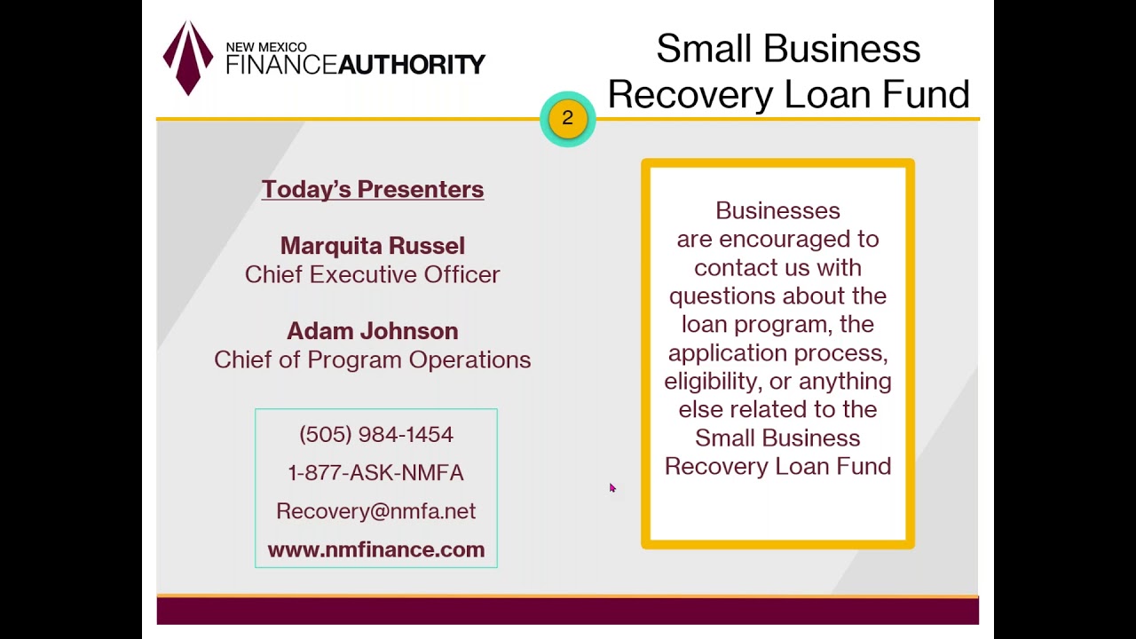 10-20-20: Small Business Recovery Loan Fund  Updates and How to Apply