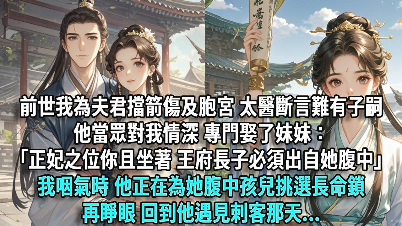 前世我為夫君擋箭傷及胞宮，太醫斷言難有子嗣，他當眾對我情深，專門娶了妹妹：「正妃之位你且坐著，王府長子必須出自她腹中。」我咽氣時，他正在為她腹中孩兒挑選長命鎖。再睜眼，回到他遇見刺客那天...