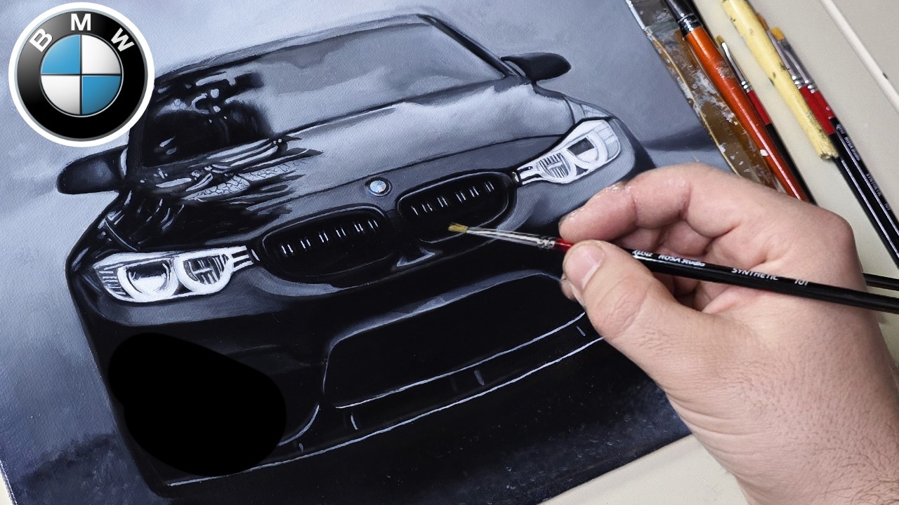 Realistic BMW drawing with Oil paints