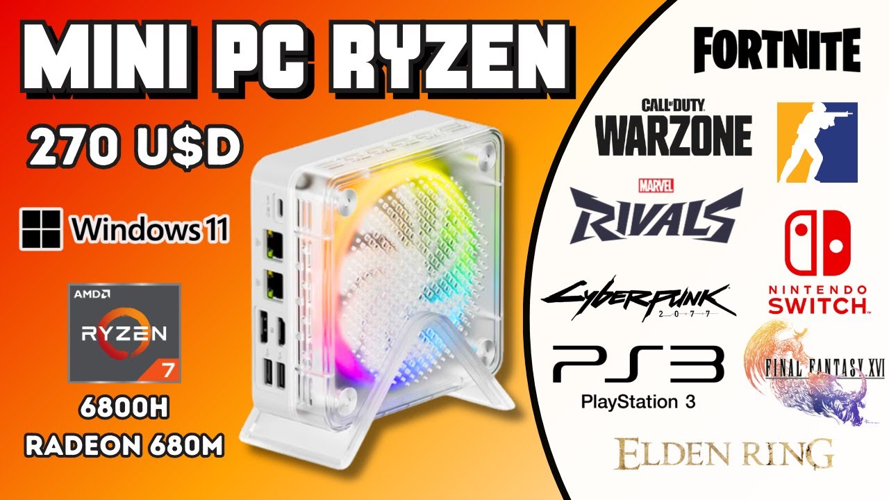 Mini PC Ryzen 6800H Incredible for 270 USD Fortnite Warzone Ps3 Switch Windows CS2 Radeon 680M