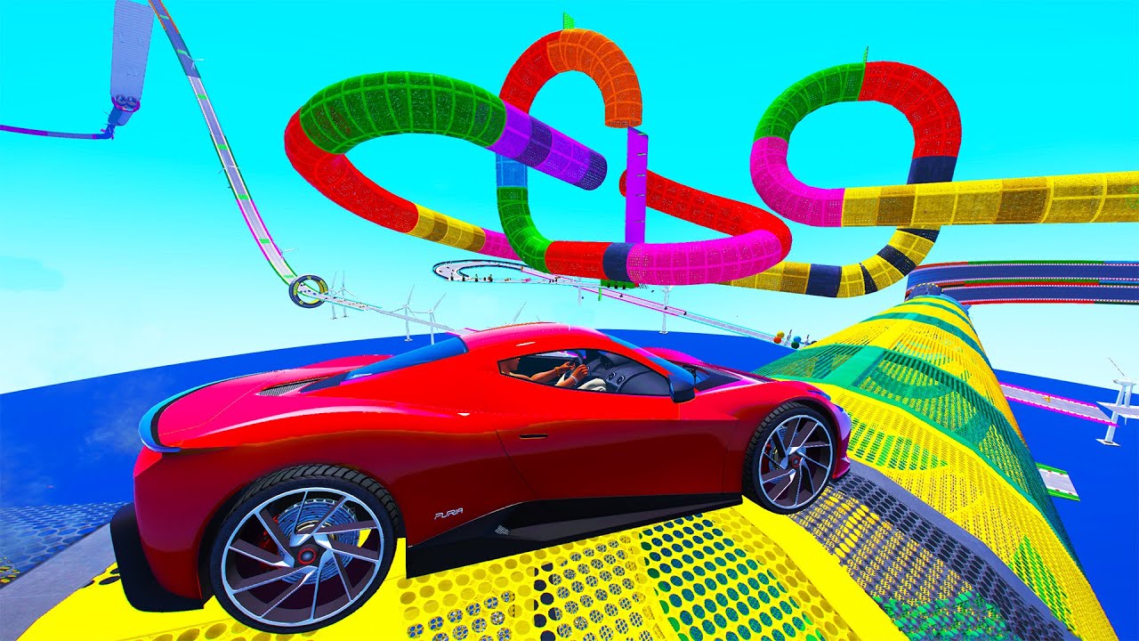 FRANKLIN TRIED LONGEST COLORFUL TUNNEL PARKOUR RAMP CHALLENGE GTA 5 | SHINCHAN and CHOP