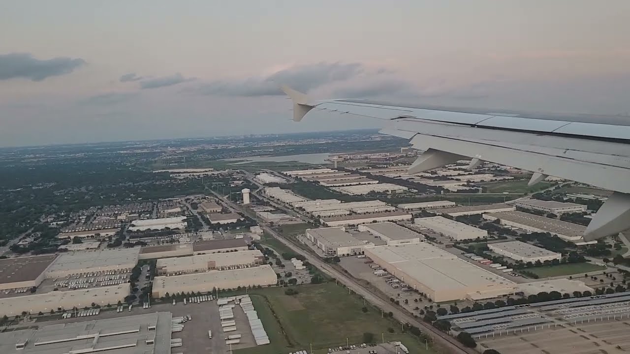 Approach, Landing and Taxi.  American Airlines during Sunset at DFW/ Dallas Fort Worth Airport.