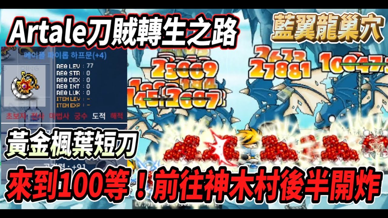 【Artale刀賊轉生之路15】神偷來到１００等！換上『黃金楓葉短刀🍁』前往神木村後半開砍藍色翼龍🐲【Rui】