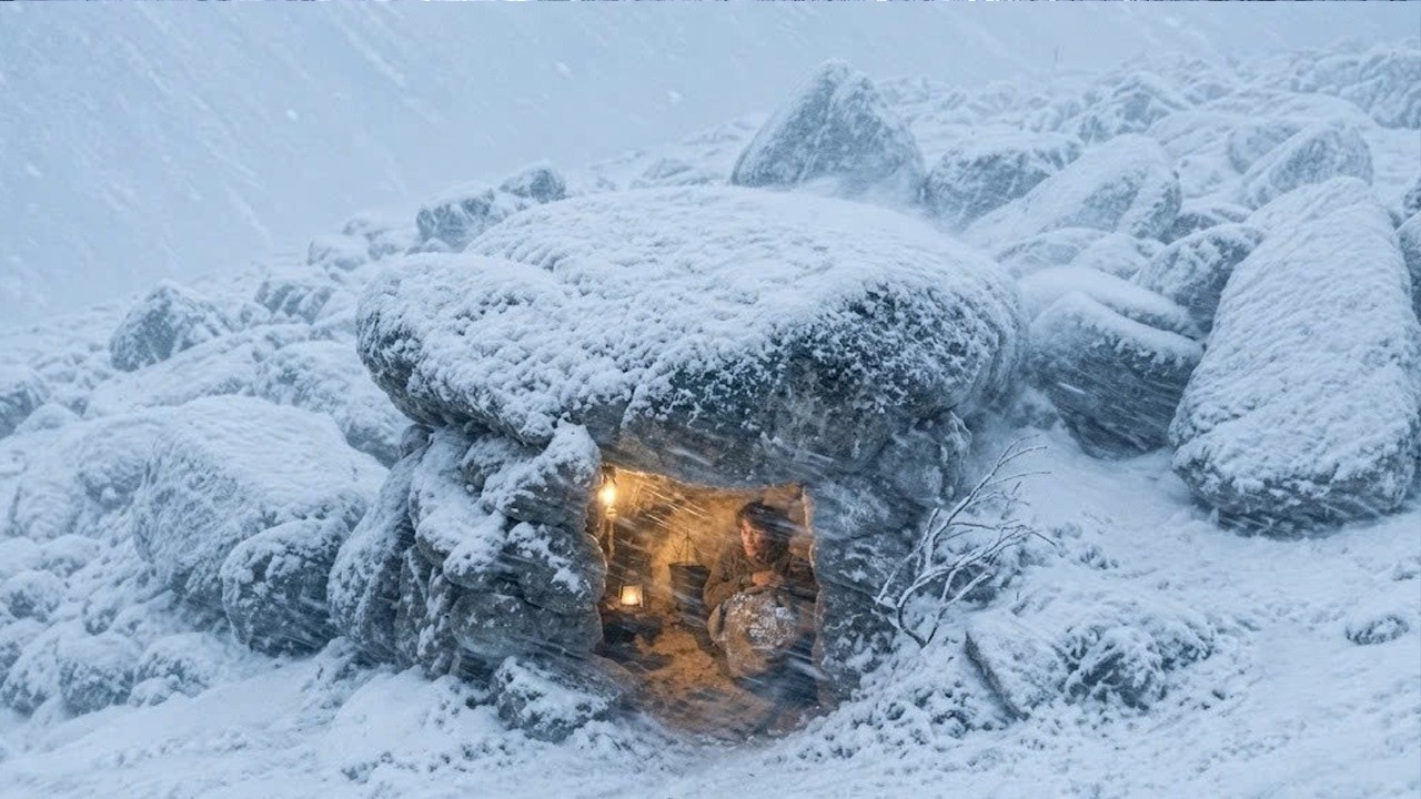 Surviving the Snowstorm in building a Stone Shelter | This Shelter Saved me from Blizzard
