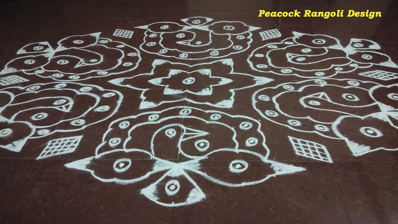 Peacock Rangoli Design with 21x11 Dots | Mayil Kolam with Dots | Nemali Muggu with 22x11 Dots