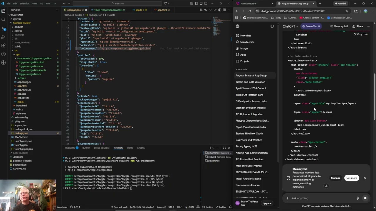 010 -Angular/Voice API Flashcard Builder:  Material Toolbar