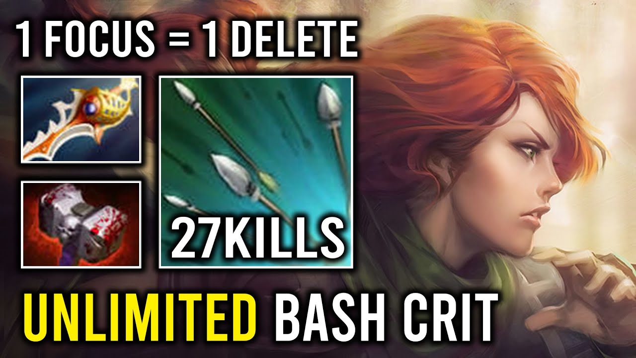 WTF Unlimited Bash & Crit Raining Arrow 1 Focus Fire = 1 Delete Super Carry Windranger Dota 2