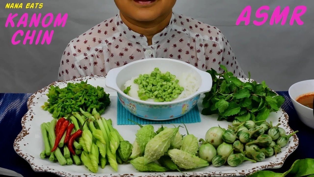 ASMR Kanom Chin (Jeen) | ขนมจีน | Eating Sounds | Light Whispers | Nana Eats
