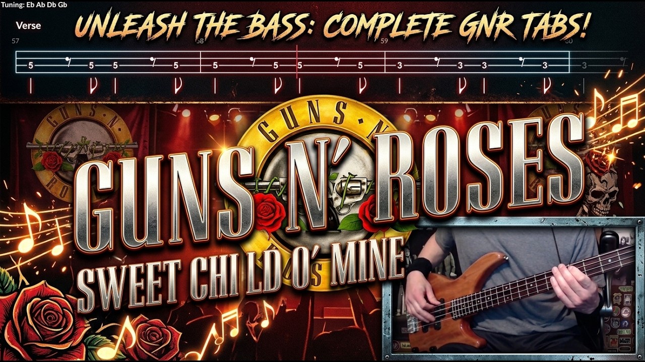 Sweet Child O' Mine by Guns N' Roses - Bass Cover with Tabs Play-Along