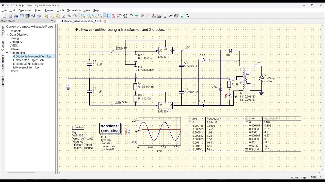 LM317T and LM337T, QUCS Simulation of Dual Adjustable Power Supply Tech Talk 130