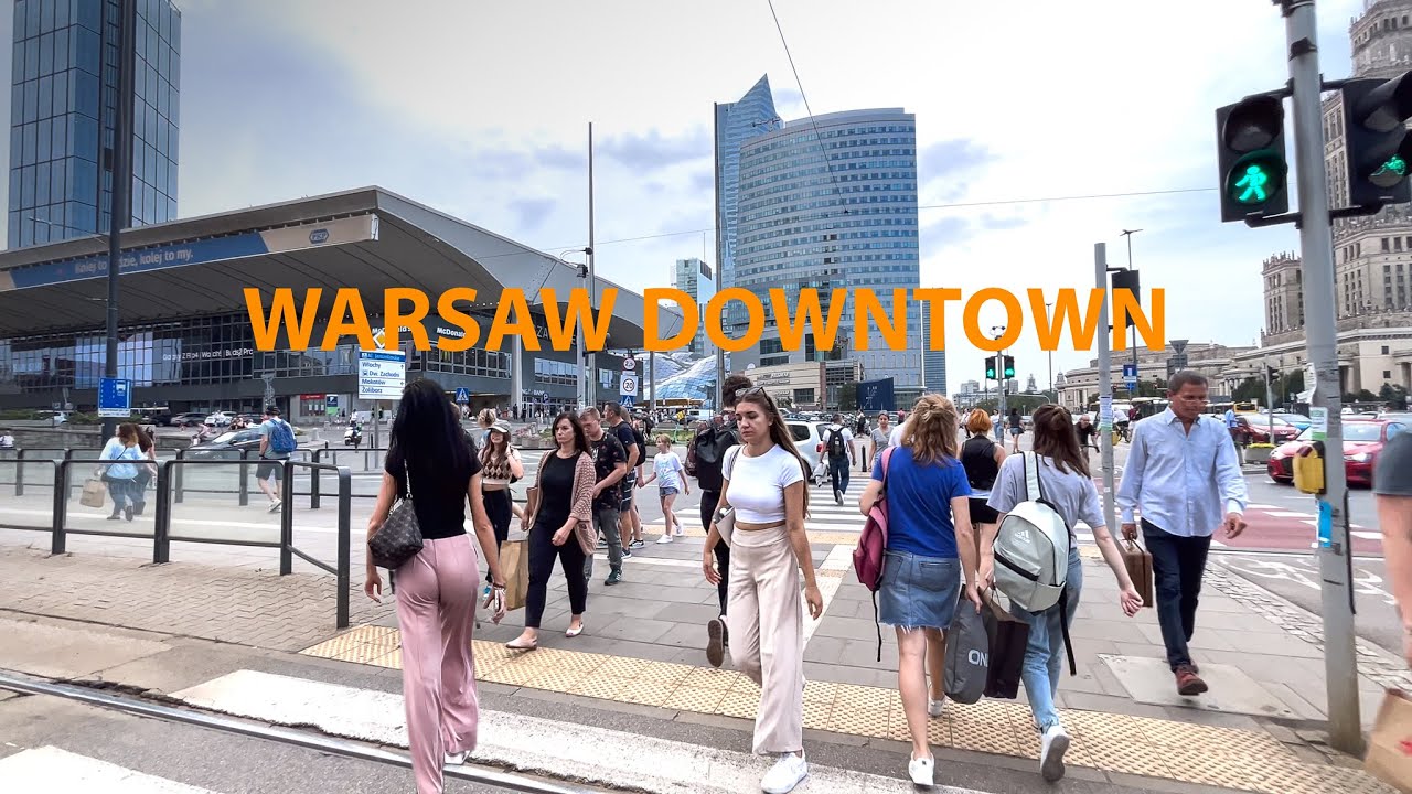 Walking Tour Downtown - Warsaw City Poland , 4K 60fps, City Walk - Travel Walk Tour,